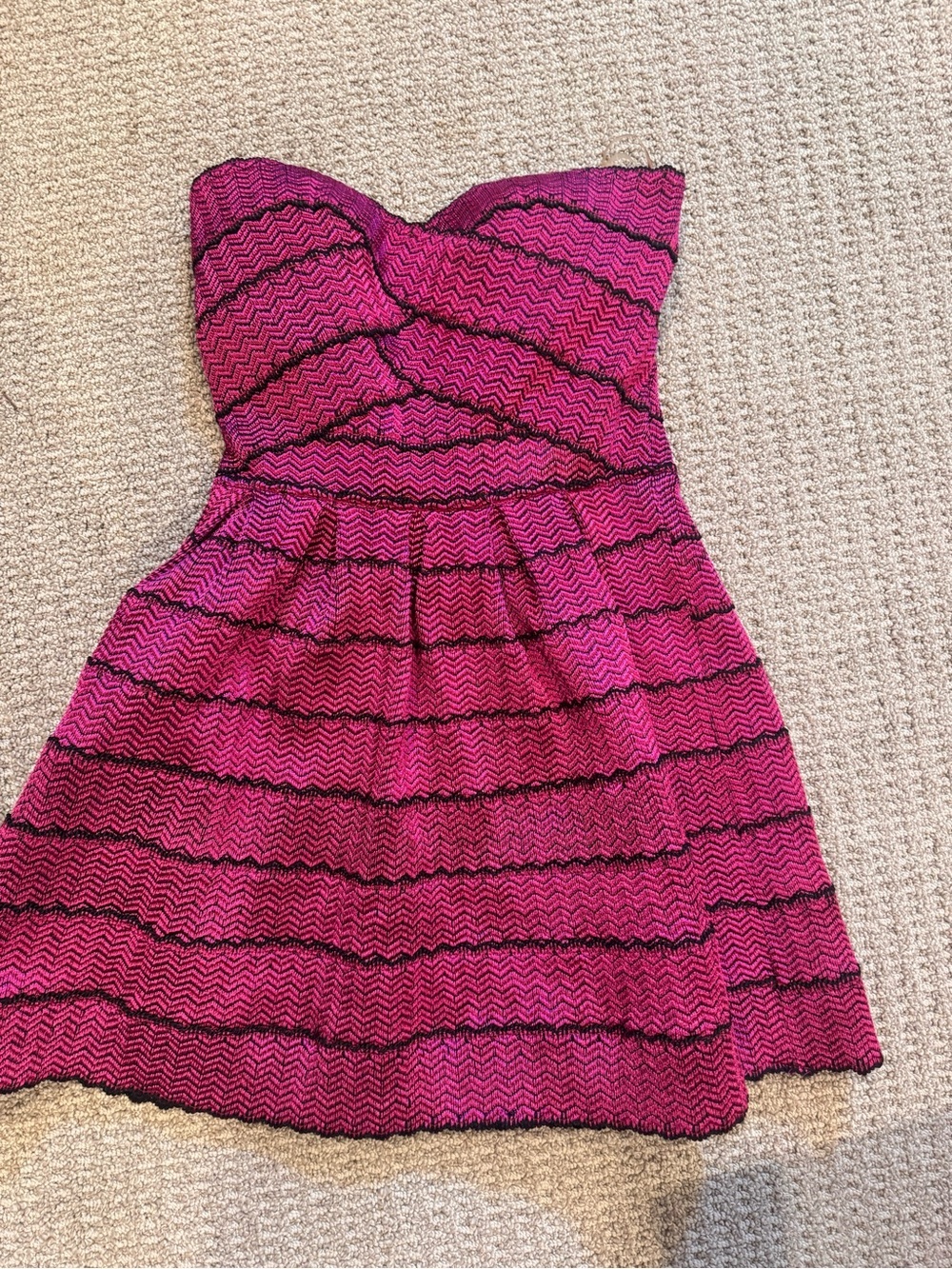 WOW couture Strapless Pink and Black Chevron Mini Dress